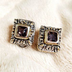 Silver Gold Amethyst Earrings